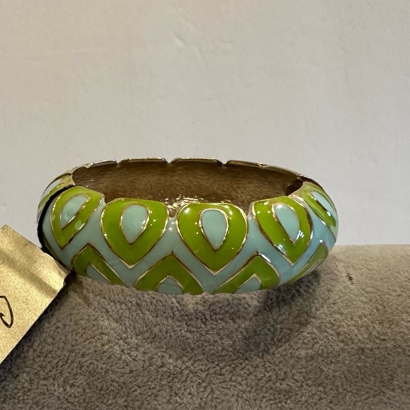 NWT Sequin by Nordstrom Clamper Bangle Bracelet-blue & green geometric design - Picture 3 of 13